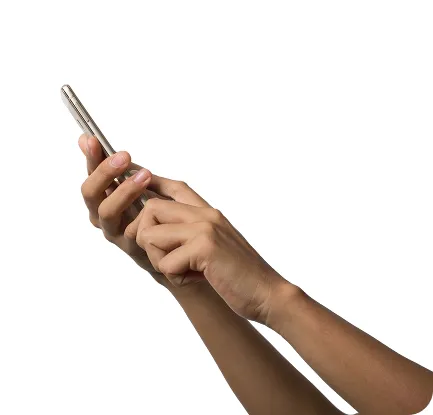 Hands holding a phone with skin concern tags for acne scars, pimples, and blackheads